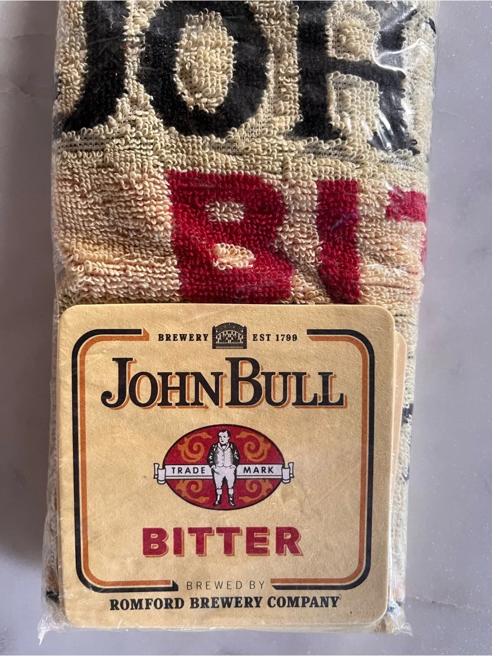 Vintage Pub World Collectables John Bull Bitter Bar Towel & 10 Coasters Set NIP